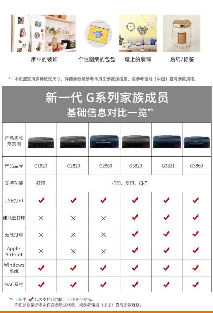 佳能G3820办公家用远程打印机 小型学生a4彩色喷墨连供墨仓照片手机连接无线复印扫描一体 G3820-2.4GHz联网 官方标配（无线三合一）