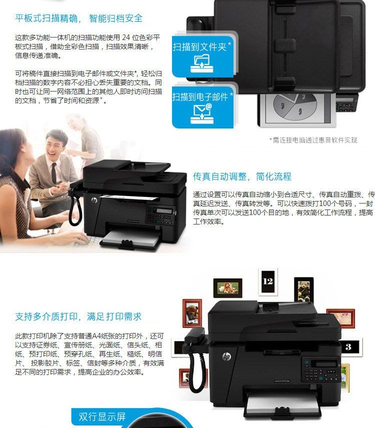 惠普（HP）M128fp黑白激光一体机 打印复印扫描传真388硒鼓 升级型号为1188pnw