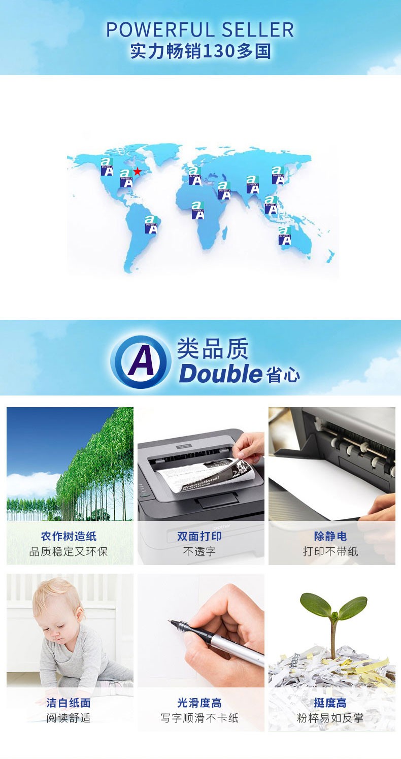 Double A 80g A3 复印纸 500张/包 5包/箱（2500张）达伯埃