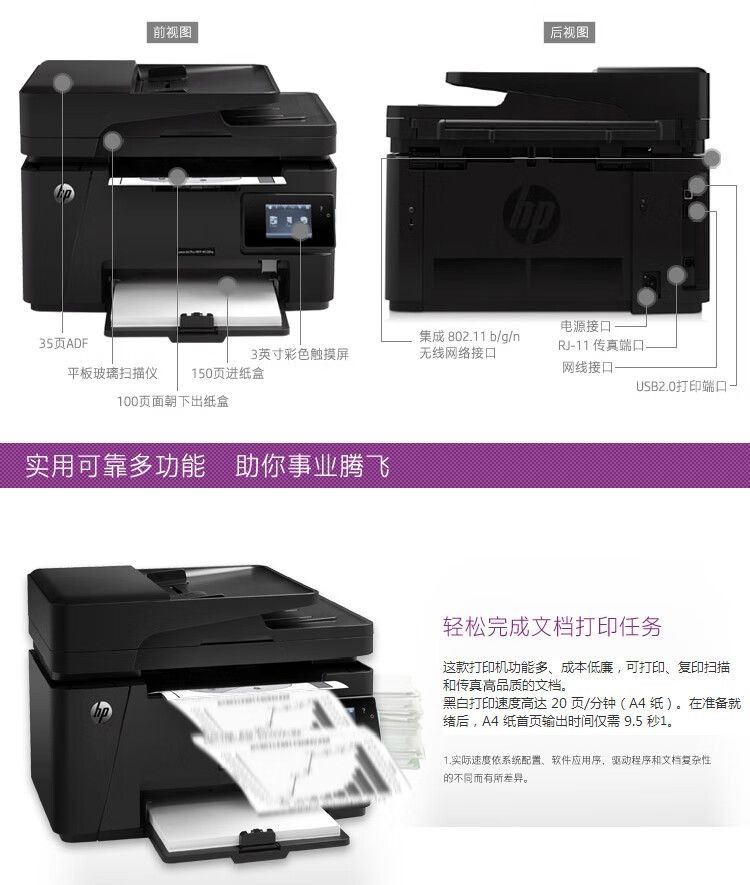 惠普（HP）M128fw黑白激光打印机 无线打印复印扫描传真388硒鼓 升级型号为1188pnw