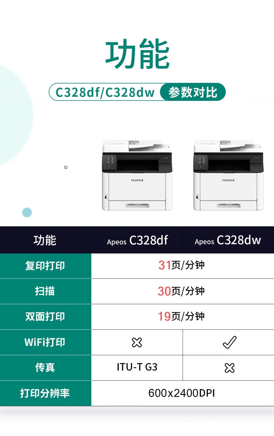 富士胶片Apeos C328dw 彩色A4无线激光打印机多功能一体机 ApeoC328DW（打印+复印+扫描+wifi）