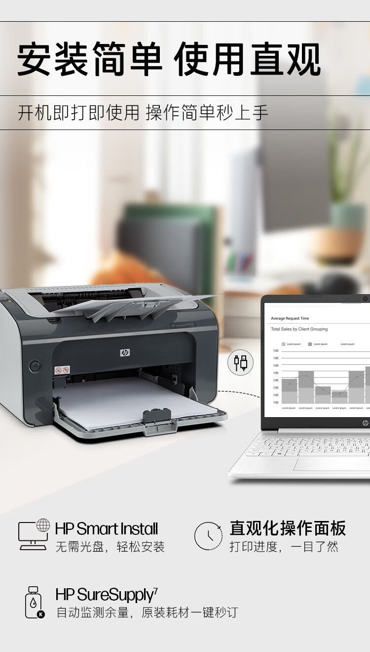 惠普（HP） P1106黑白激光打印机家用学生作业打印 单功能快速打印小型商用