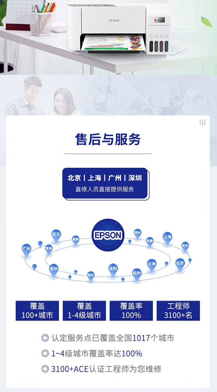 爱普生（EPSON）打印机L3258喷墨仓式彩色复印扫描无线多功能一体机家用小型作业文档合同非激光 【1年质保+2年延保】L3258 (黑色 大墨仓） 官方标配