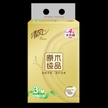 清风BR34MJ 清风M号抽纸 4层120抽*3包 金装原木纯品抽纸120抽4层面巾纸餐巾纸巾中幅M码 3包/提